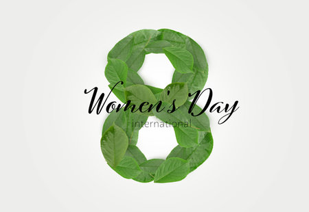 Beautiful greeting card for International Women's Day celebration with figure 8 made of green leaves