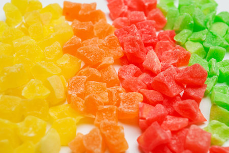 Different candied fruits on white background, closeupの写真素材
