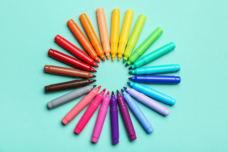Frame made of markers on color backgroundの写真素材