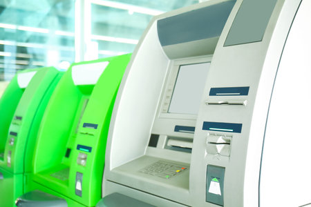 View of modern ATMs indoorsの写真素材