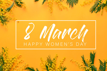 Beautiful greeting card for International Women's Day celebration with mimosa flowers