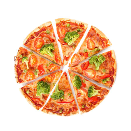 Tasty vegetarian pizza on white backgroundの写真素材