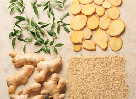 Composition with ginger on light backgroundの写真素材