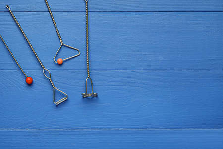 Logopedic tools for speech correction on color wooden backgroundの写真素材