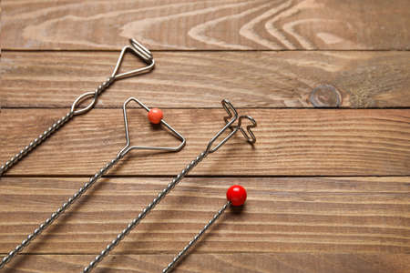 Logopedic tools for speech correction on wooden backgroundの写真素材