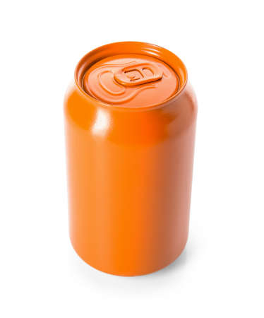 Metal can of drink on white background