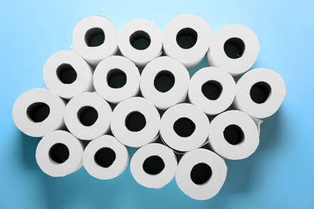 Rolls of toilet paper on color backgroundの写真素材