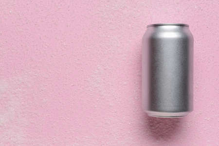 Can of soda on color background