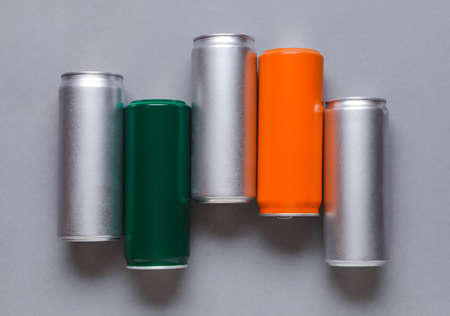 Cans of soda on gray backgroundの写真素材