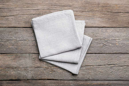 Fabric napkins on wooden backgroundの写真素材