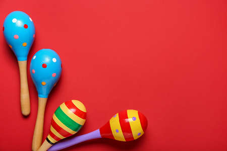 Mexican maracas on color backgroundの写真素材
