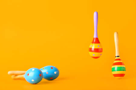 Mexican maracas on color backgroundの写真素材