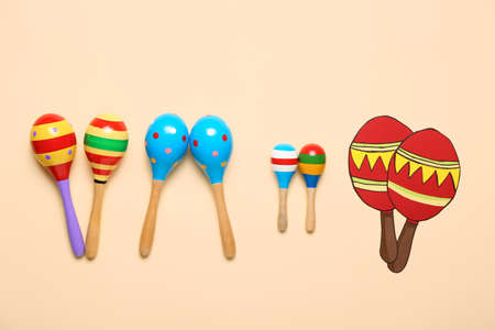 Mexican maracas on color backgroundの写真素材