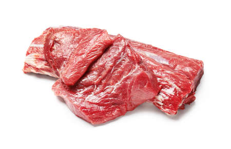 Raw beef brisket on white backgroundの写真素材