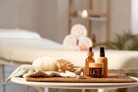 Beautiful spa composition on table in salonの写真素材