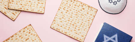 Jewish flatbread matza for Passover on color background