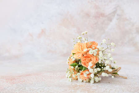 Bouquet of beautiful carnation flowers on light backgroundの写真素材
