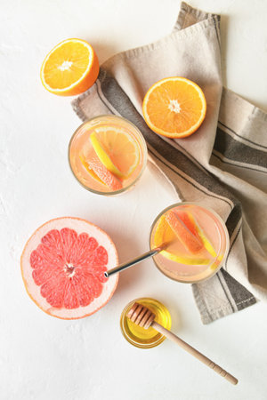 Composition with tasty lemonade on light backgroundの写真素材