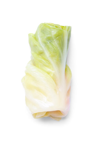 Uncooked cabbage roll on white backgroundの写真素材