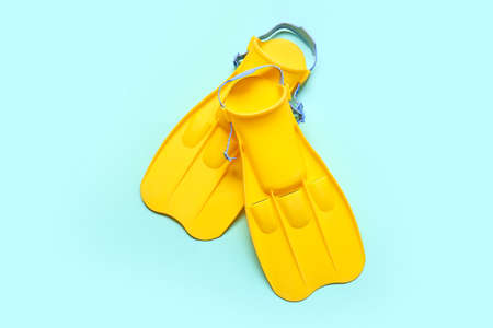 Snorkeling flippers on color backgroundの写真素材