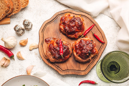 Delicious minced meat boats and ingredients on light backgroundの写真素材