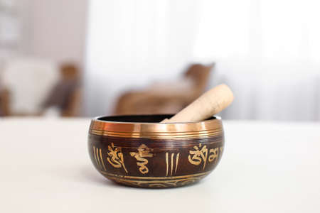 Tibetan singing bowl on table