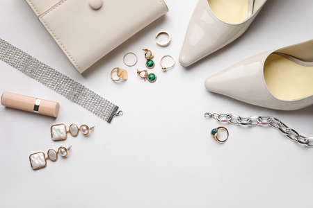 Shoes of female accessories and shoes on white background, closeupの写真素材