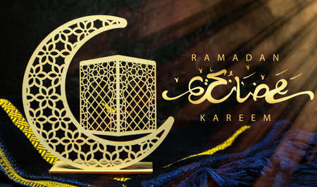 Beautiful greeting card for Ramadan celebration with decorative crescentの写真素材