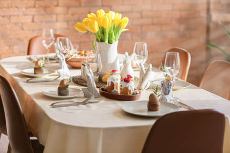 Table set for Easter celebration in the room