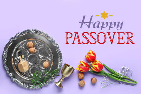 Beautiful greeting card for Passover celebrationの写真素材