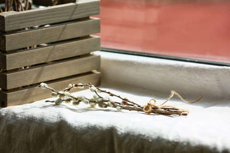Willow branches on windowsill in room