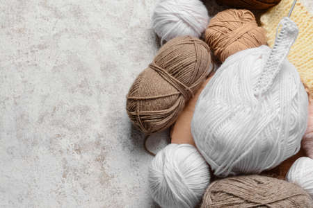 Knitting yarn and needle on light tableの写真素材