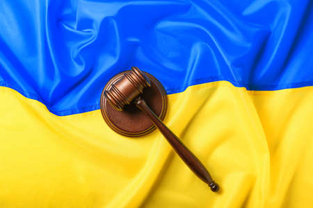 Judg gavel on flag of Ukraineの写真素材
