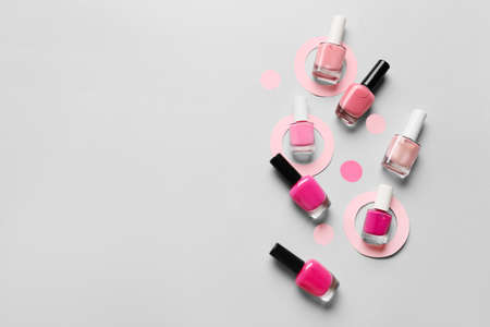 Bottles of nail polishes on light backgroundの写真素材