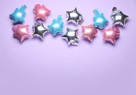 Different air balloons on color backgroundの写真素材