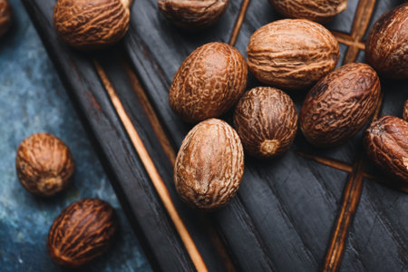 Shea nuts on tableの写真素材