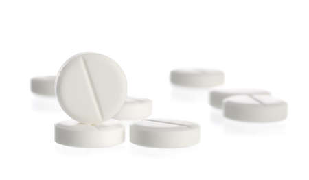 Vitamin K pills isolated on white backgroundの写真素材