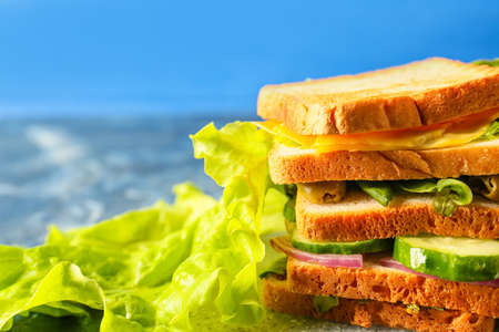 Tasty sandwich on color background, closeupの写真素材