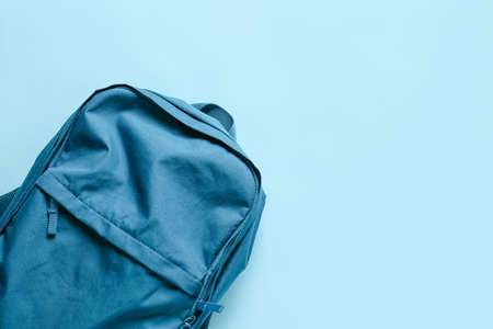 School backpack on color backgroundの写真素材