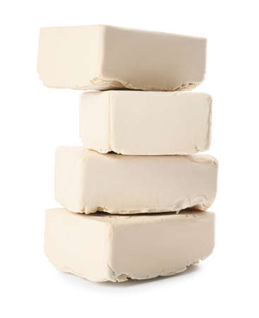 fresh yeast on white backgroundの写真素材