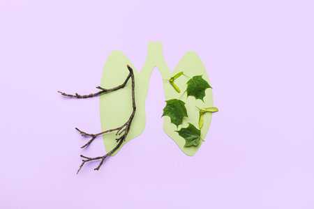 Human lungs with tree branches and leaves on color background. Ecology conceptの写真素材