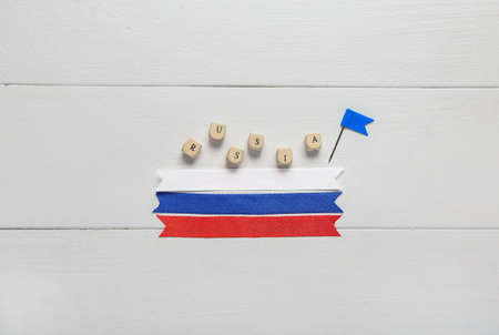 Russian flag concept. Word Russia on wooden cubesの写真素材