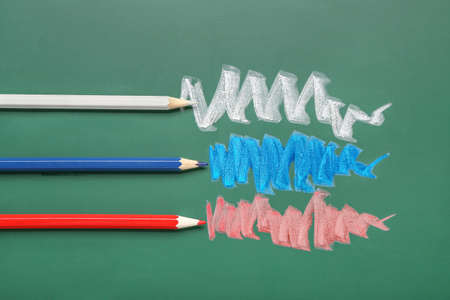 Russian flag concept. Drawn pencil scribbles on green background