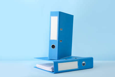 office folders on color backgroundの写真素材