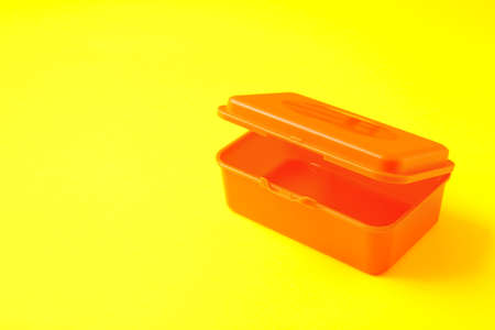 Plastic lunch box on color backgroundの写真素材