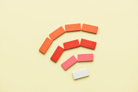 WiFi symbol made from wooden bricks on light backgroundの写真素材