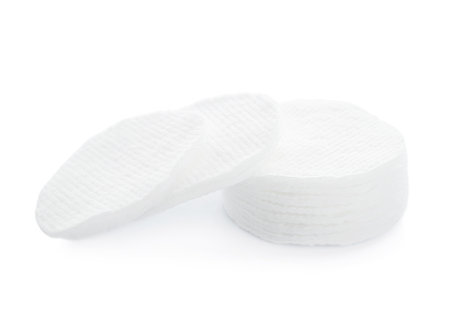 New cosmetic cotton pads on white backgroundの写真素材