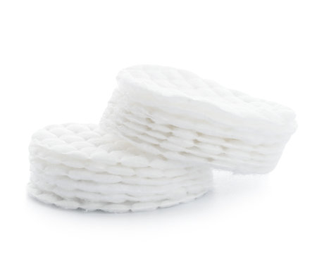 New clean cosmetic cotton pads on white backgroundの写真素材