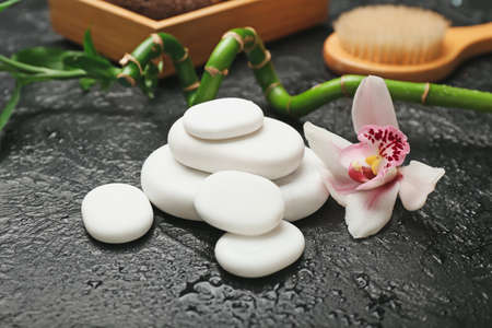 Spa stones on black backgroundの写真素材