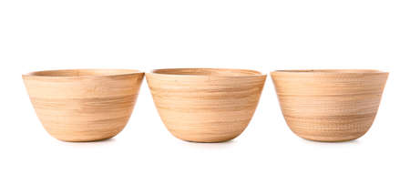 wooden bowls on white backgroundの写真素材